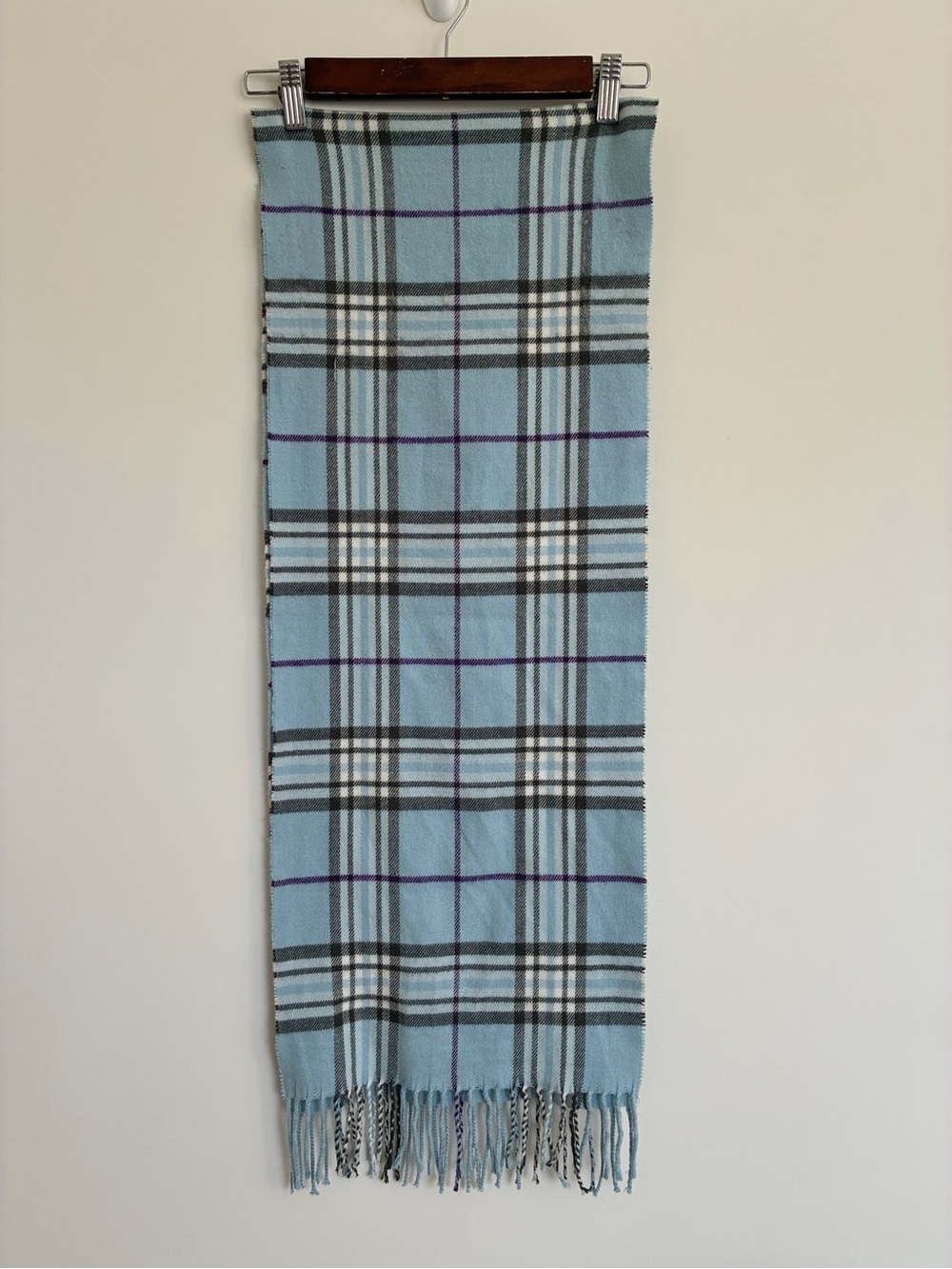 Light Blue Plaid Fringe Cashmere Scarf